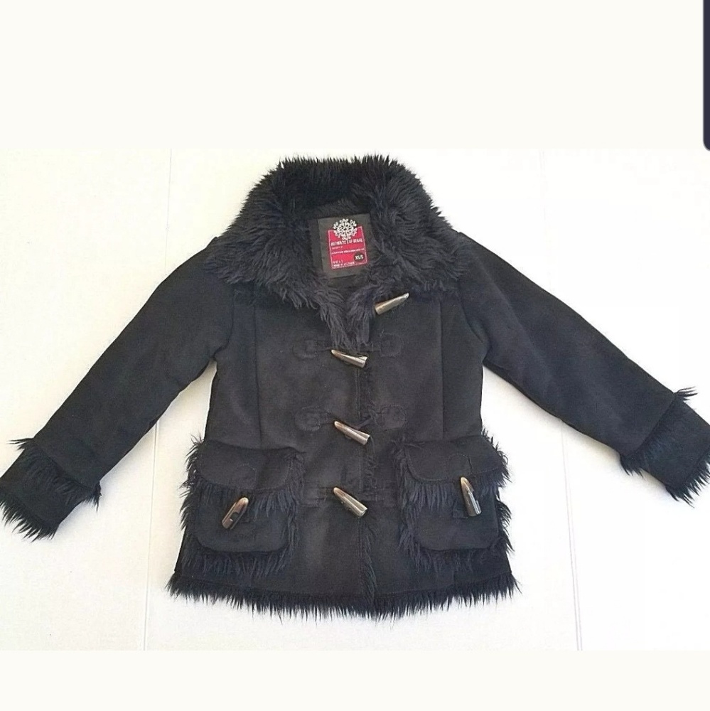 GAP KIDS BLKSUEDEFAUX FUR TOGGLE JACKET SZ 4-7 - Picture 1 of 4